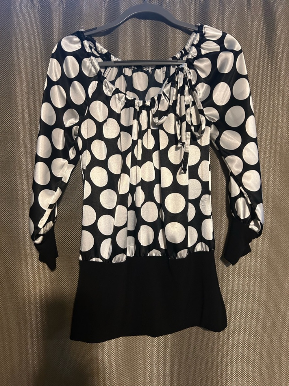 Black and White Polka Dot Peasant Blouse